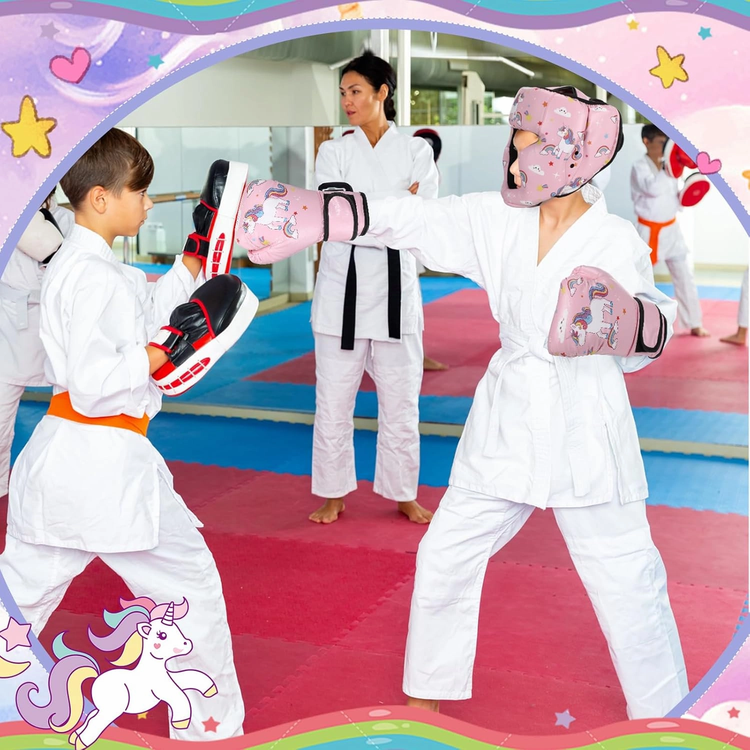 Boxing Headgear and Gloves Set for Kids 6oz Boxing Gloves and Wrestling Headgear Sparring Equipment for Boxing Kickboxing Muay Thai BJJ Karate Training