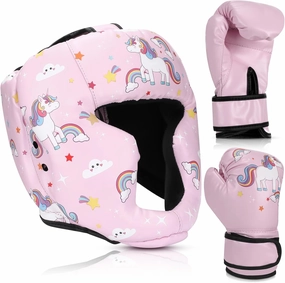 Boxing Headgear and Gloves Set for Kids 6oz Boxing Gloves and Wrestling Headgear Sparring Equipment for Boxing Kickboxing Muay Thai BJJ Karate Training