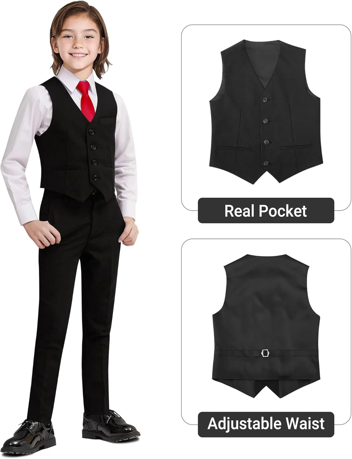 Boys' Formal Suit Set, with Suspenders, Adjustable Waist