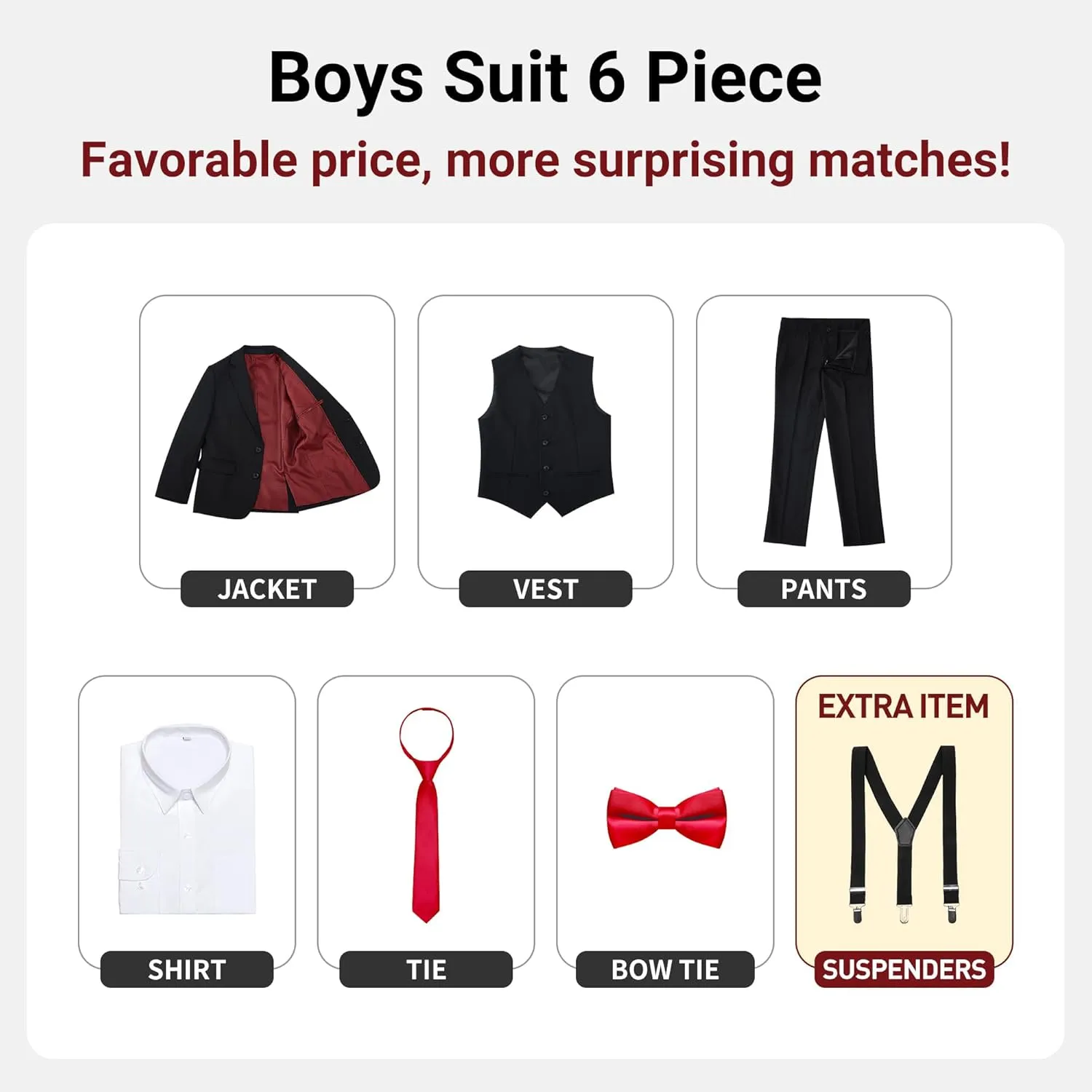 Boys' Formal Suit Set, with Suspenders, Adjustable Waist