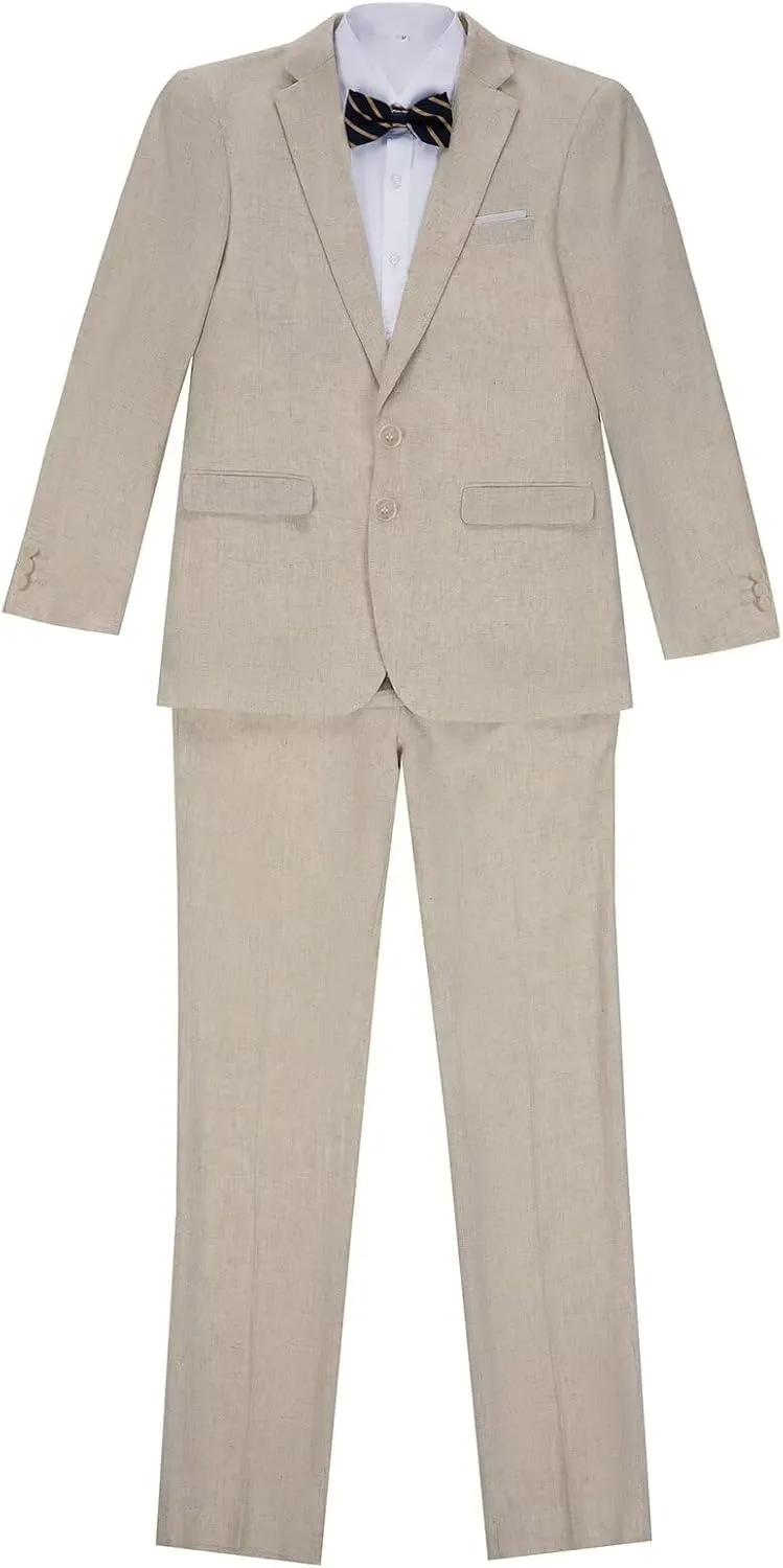 Boys Linen Suit 3 Piece Tuxedo Set Kids Seersucker Formal Outfit for Beach Wedding in Summer JTZ032