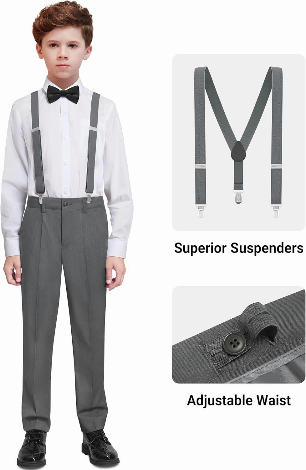 Boys' Formal Dresswear Suits Set, with Suspenders, Adjustable Waist