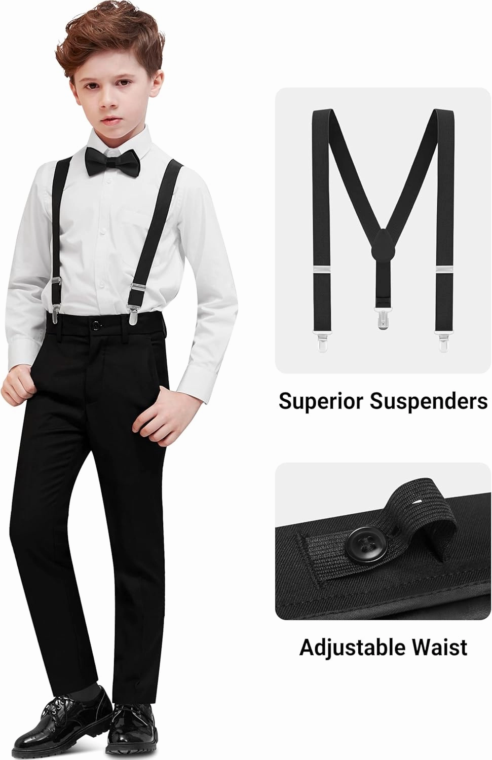 Boys' Formal Dresswear Suits Set, with Suspenders, Adjustable Waist