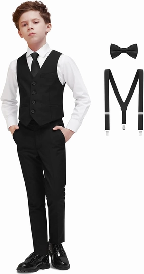 Boys' Formal Dresswear Suits Set, with Suspenders, Adjustable Waist