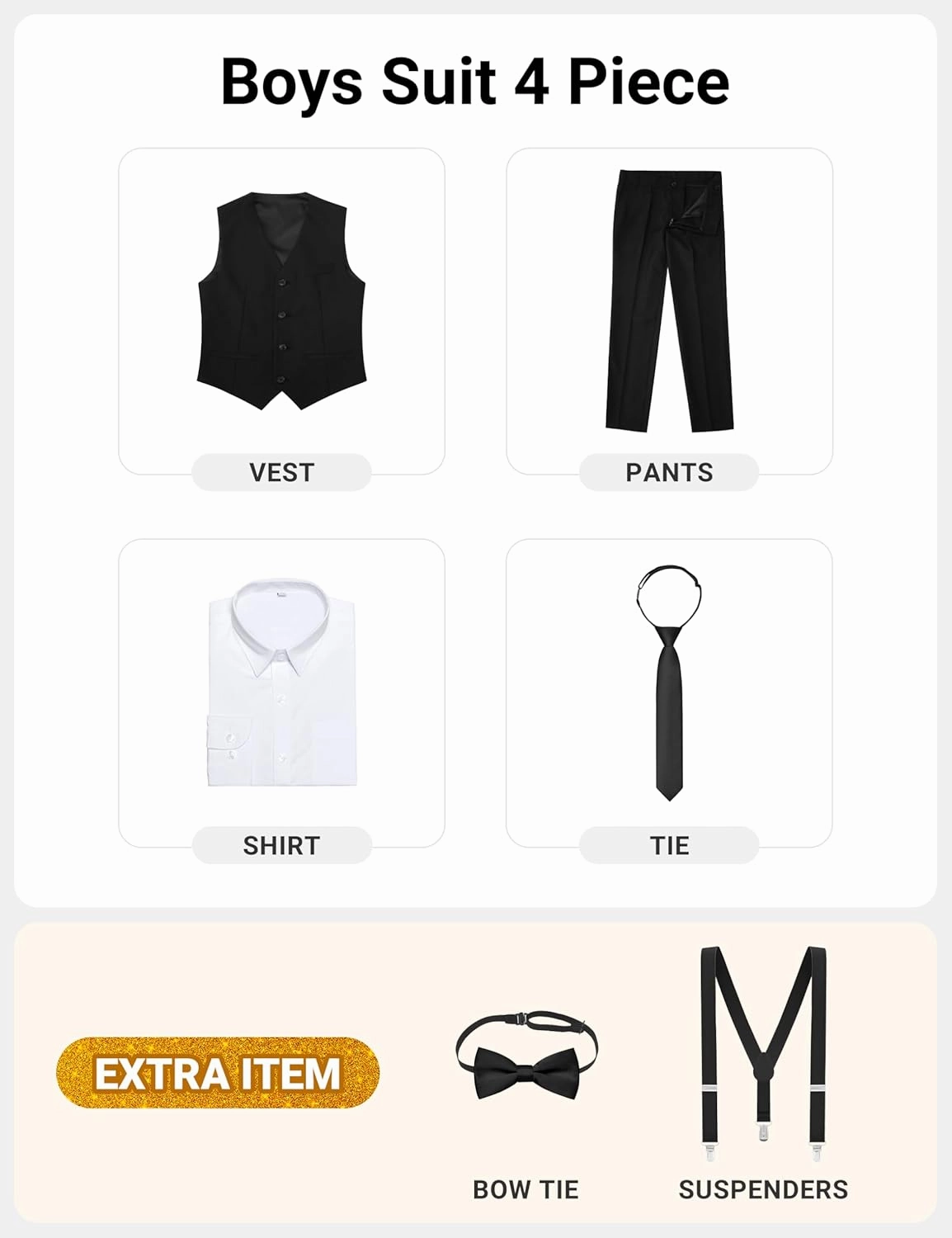 Boys' Formal Dresswear Suits Set, with Suspenders, Adjustable Waist