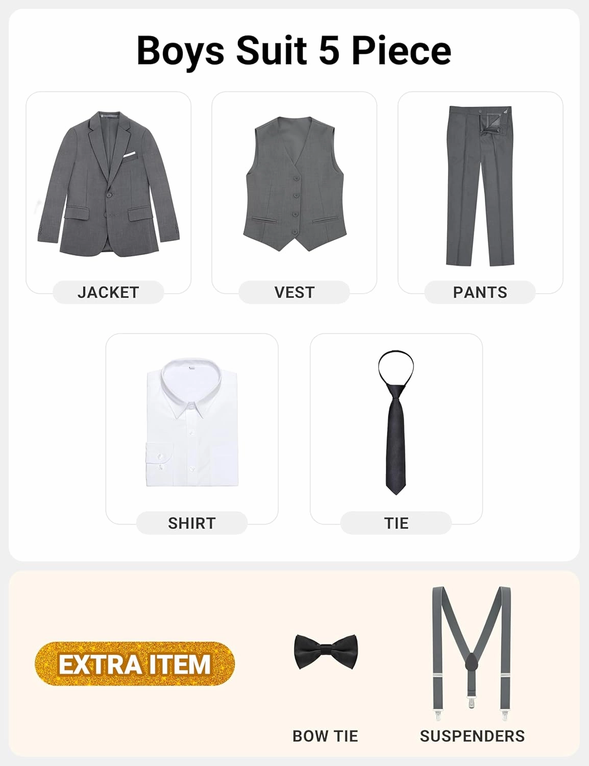 Boys' Formal Dresswear Suits Set, with Suspenders, Adjustable Waist