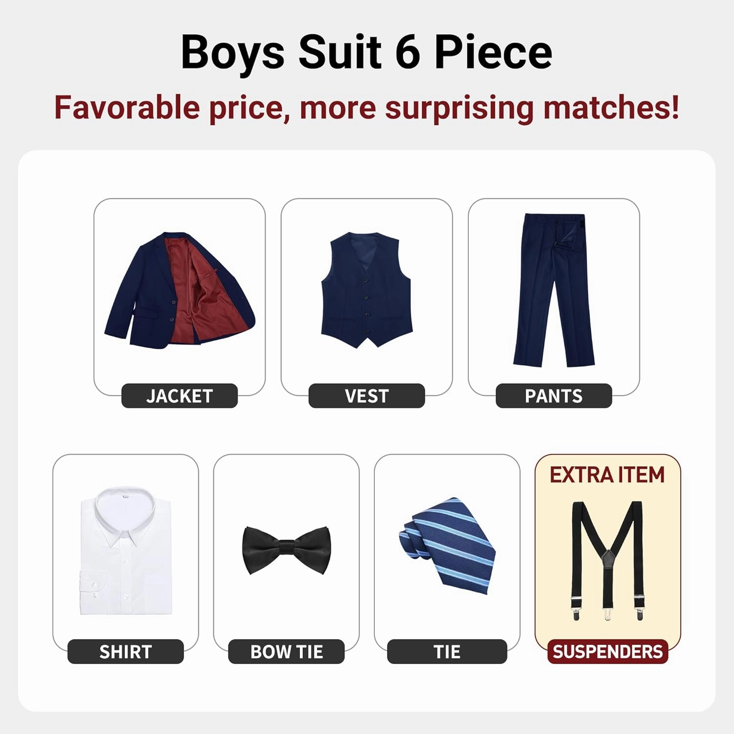 Boys' Formal Suit Set, with Suspenders, Adjustable Waist