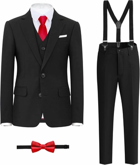 Boys' Formal Suit Set, with Suspenders, Adjustable Waist