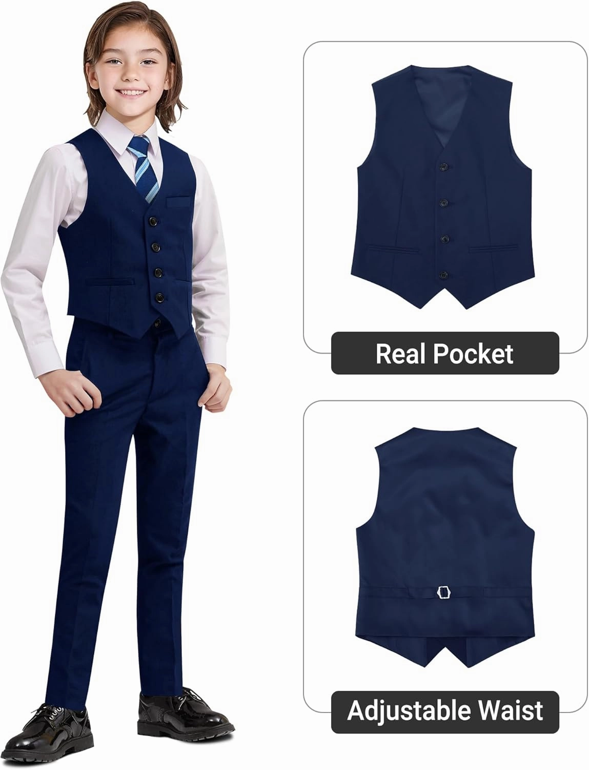Boys' Formal Suit Set, with Suspenders, Adjustable Waist