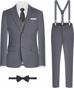 Boys' Formal Suit Set, with Suspenders, Adjustable Waist