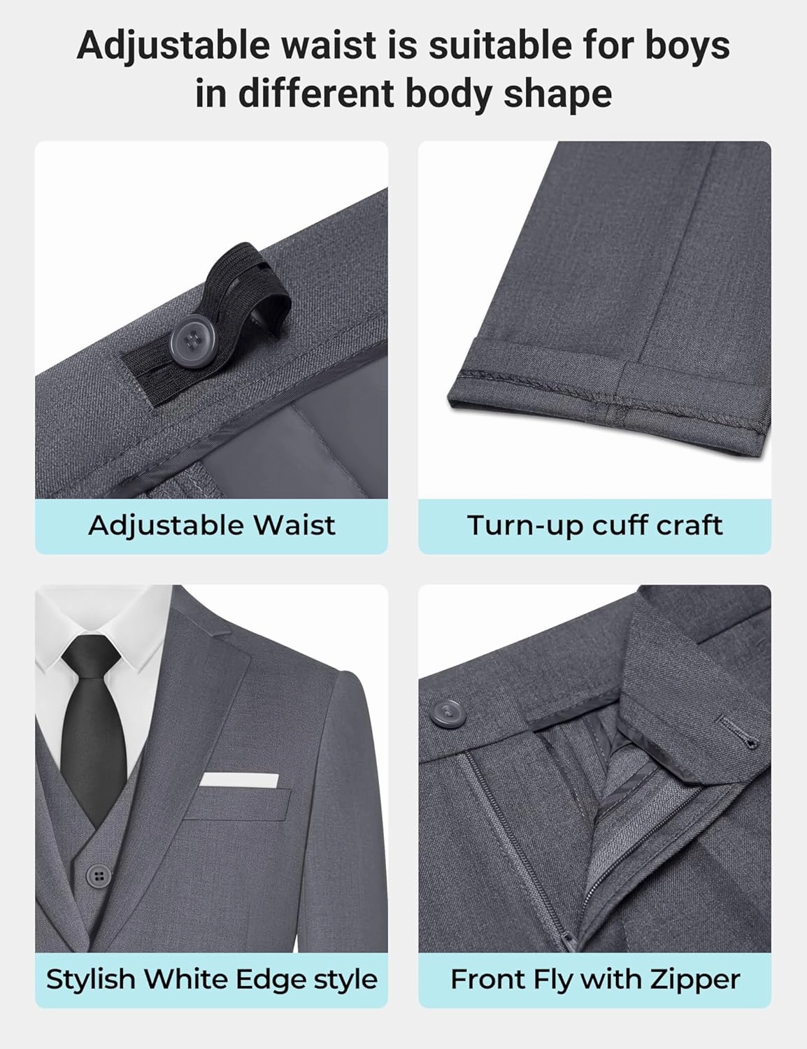 Boys' Formal Suit Set, with Suspenders, Adjustable Waist