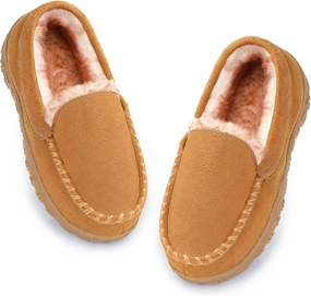 Boys & Girls Moccasin Memory Foam Kids House Slippers - Nonslip Indoor & Outdoor