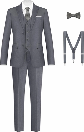 Boys Formal Suits Set, from Toddlers to Teen, Adjustable Waist, with Suspenders
