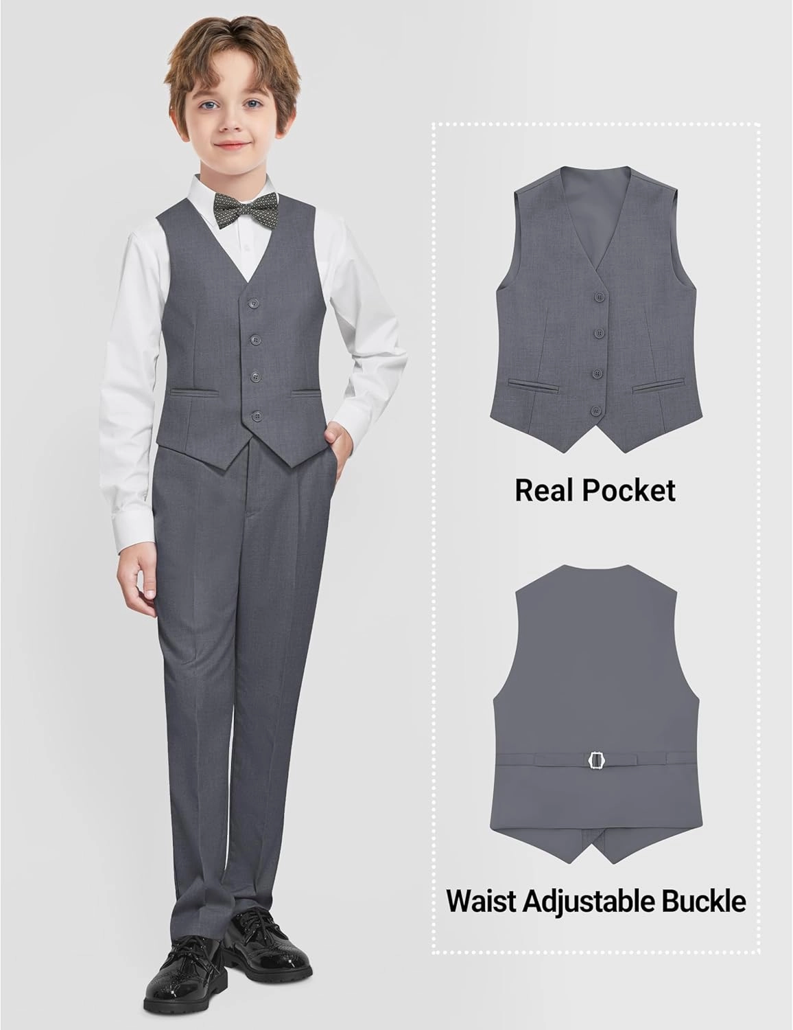 Boys Formal Suits Set, from Toddlers to Teen, Adjustable Waist, with Suspenders