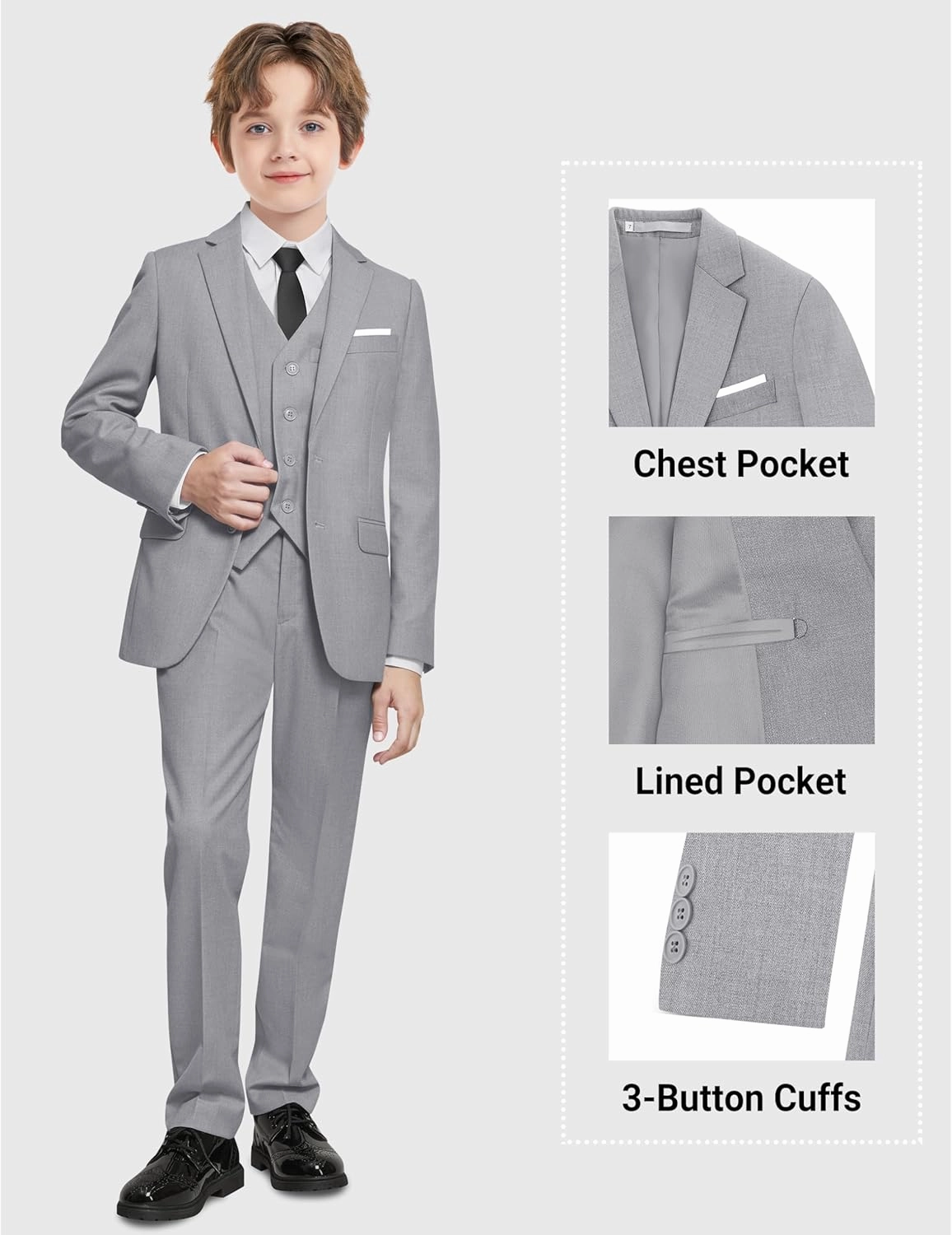 Boys Formal Suits Set, from Toddlers to Teen, Adjustable Waist, with Suspenders