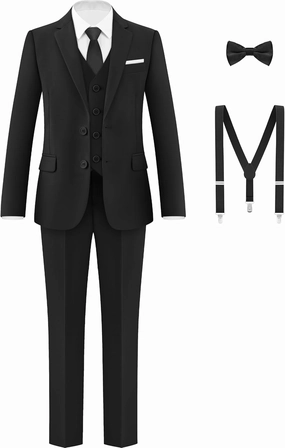 Boys Formal Suits Set, from Toddlers to Teen, Adjustable Waist, with Suspenders