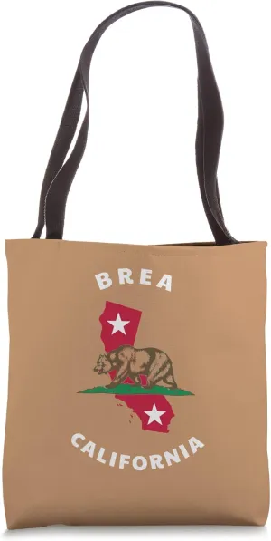Brea California CA Flag and Bear Badge Souvenir Tote Bag