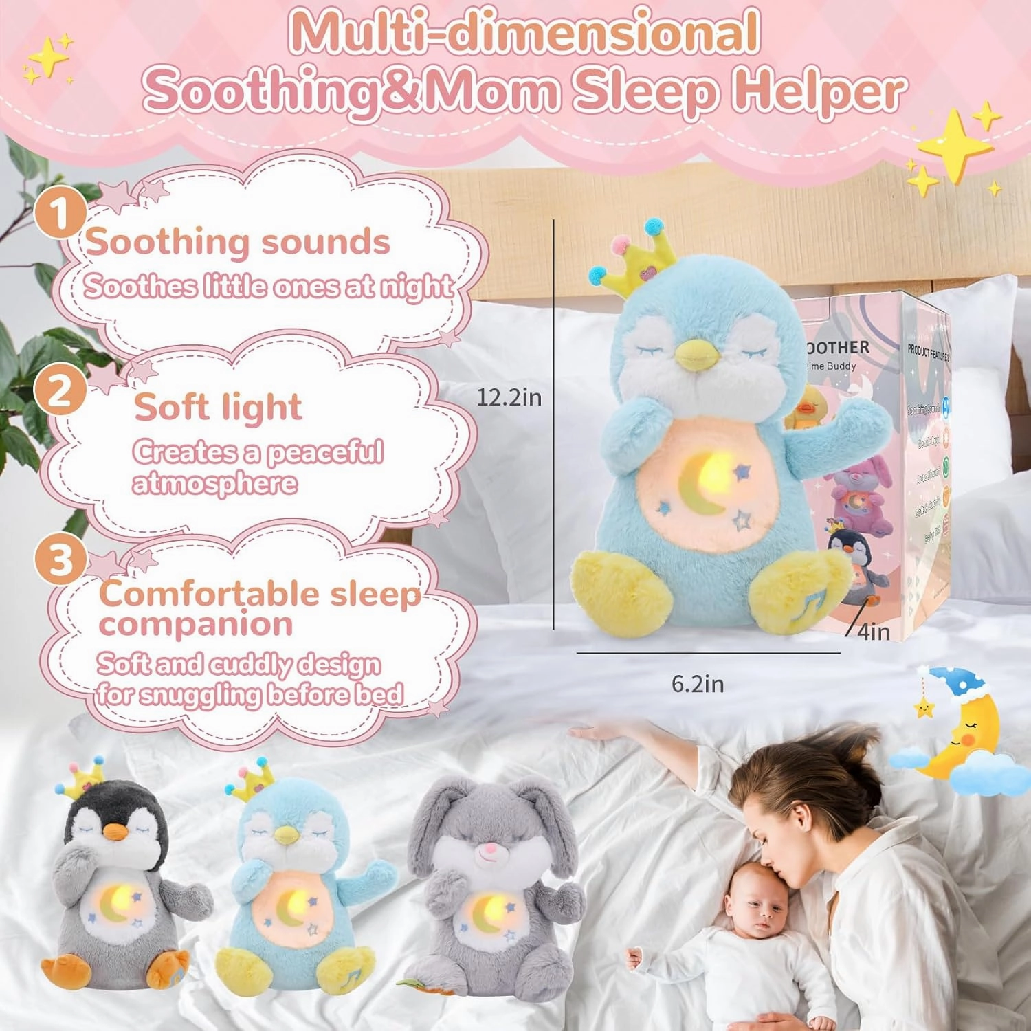 Breathing Stuffed Animal, Soothe Snuggle Penguin Plush, Sleep Buddy Soothing Breathing Stuffed Penguin for Anxiety Adults and Kids, Penguin Plushie with Realistic Breathing and Lights Music