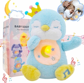 Breathing Stuffed Animal, Soothe Snuggle Penguin Plush, Sleep Buddy Soothing Breathing Stuffed Penguin for Anxiety Adults and Kids, Penguin Plushie with Realistic Breathing and Lights Music