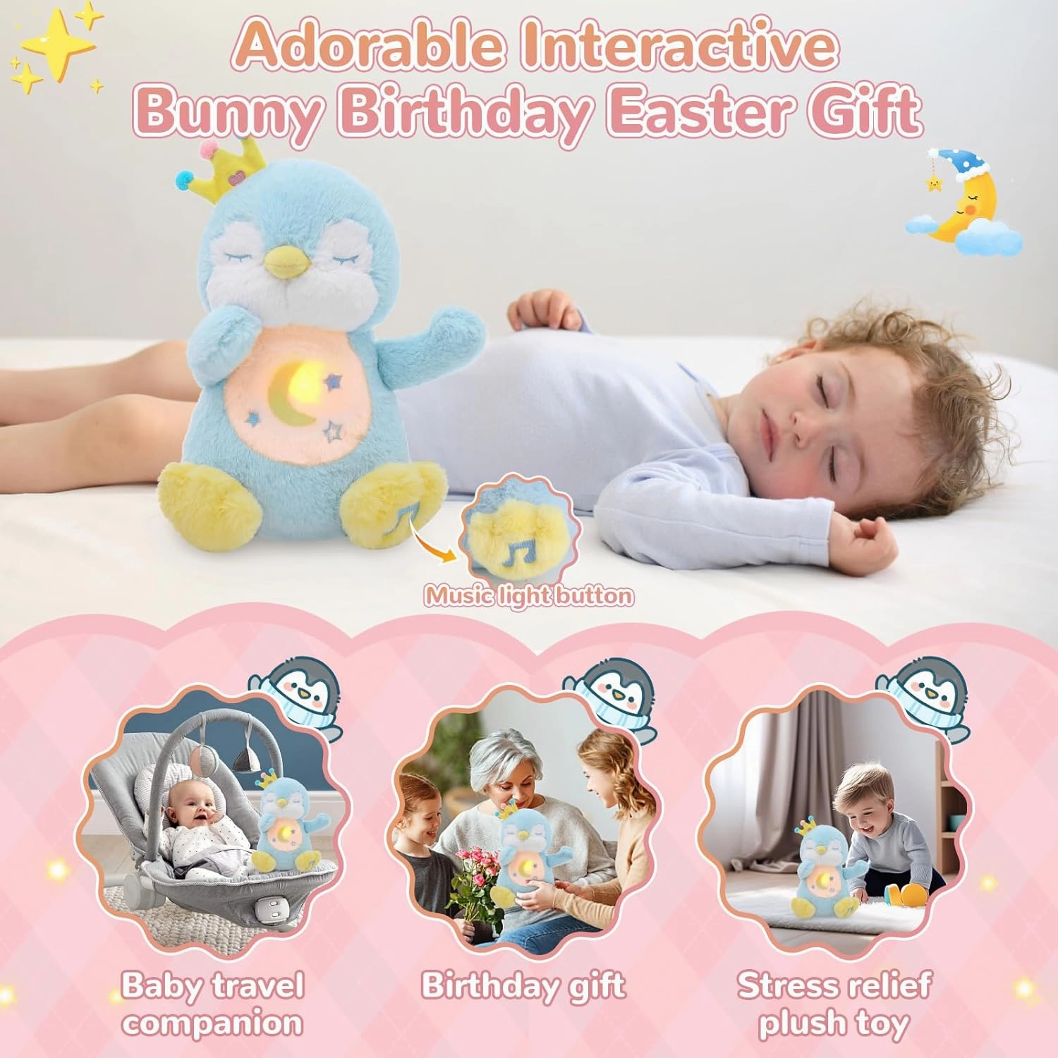 Breathing Stuffed Animal, Soothe Snuggle Penguin Plush, Sleep Buddy Soothing Breathing Stuffed Penguin for Anxiety Adults and Kids, Penguin Plushie with Realistic Breathing and Lights Music