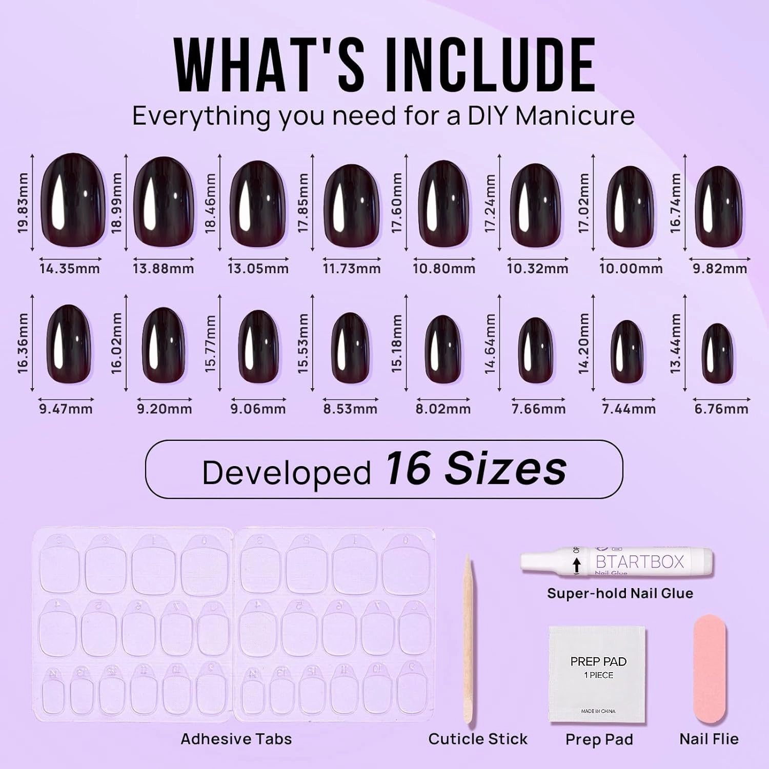 BTArtbox Press On Nails Short - Dark Oval Press On Nails, Chrome Glazed Glue On Nails, Supremely Fit & Glossy Stick On Nails in 16 Sizes - 30 Fake Nails Kit, Magic Mirror