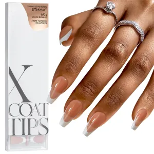 BTArtboxnails French Tip Gel Nails - XCOATTIPS Modern French Tip Press On Nails Medium, Brown Coffin Fake Nails, Pre-applied Tip Primer & Base Coat, No Need File False Nails for Gift Home DIY