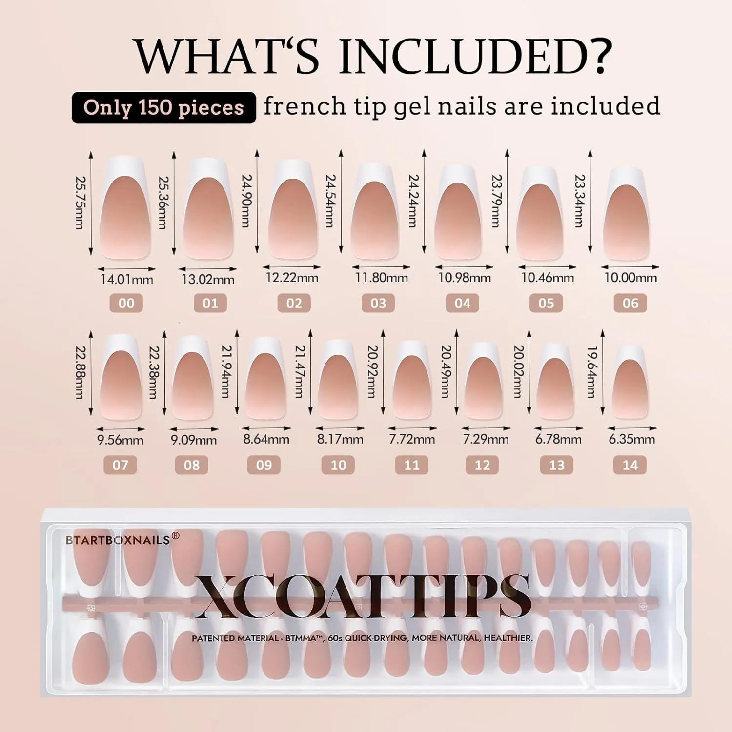 BTArtboxnails French Tip Gel Nails - XCOATTIPS Modern French Tip Press On Nails Medium, Brown Coffin Fake Nails, Pre-applied Tip Primer & Base Coat, No Need File False Nails for Gift Home DIY
