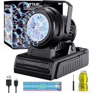 Bubble Machine Adjustable Angle, 10 Big Holes Automatic Bubble Blower Machine for Kids 20000  Big Bubbles with Solution, Portable Bubble Maker Outdoor Toys for Garden Party Wedding-Black