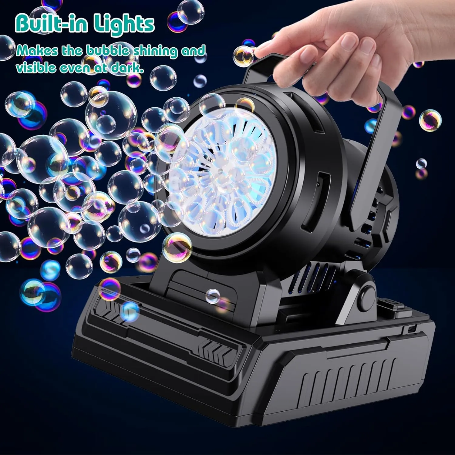 Bubble Machine Adjustable Angle, 10 Big Holes Automatic Bubble Blower Machine for Kids 20000  Big Bubbles with Solution, Portable Bubble Maker Outdoor Toys for Garden Party Wedding-Black