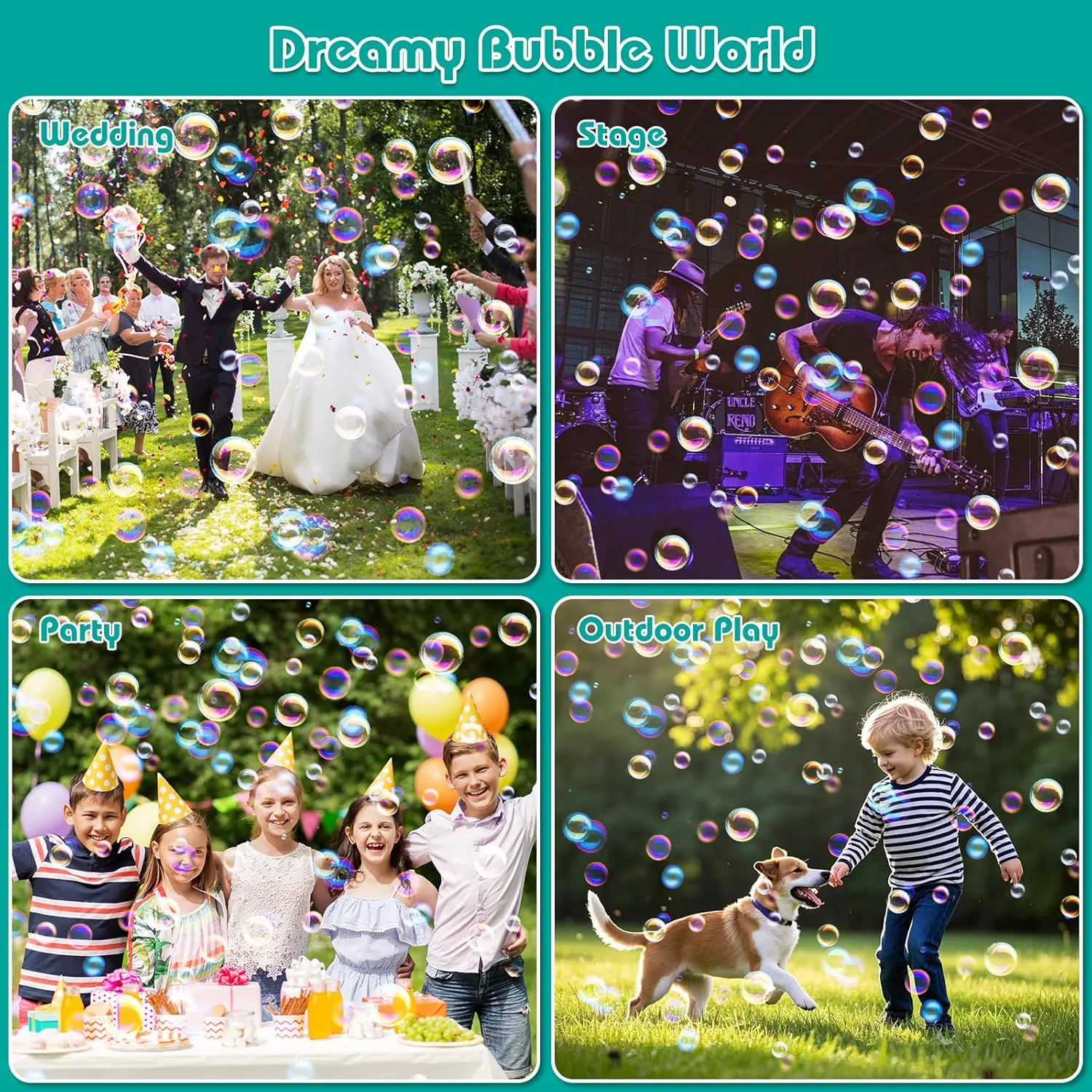 Bubble Machine Adjustable Angle, 10 Big Holes Automatic Bubble Blower Machine for Kids 20000  Big Bubbles with Solution, Portable Bubble Maker Outdoor Toys for Garden Party Wedding-Black