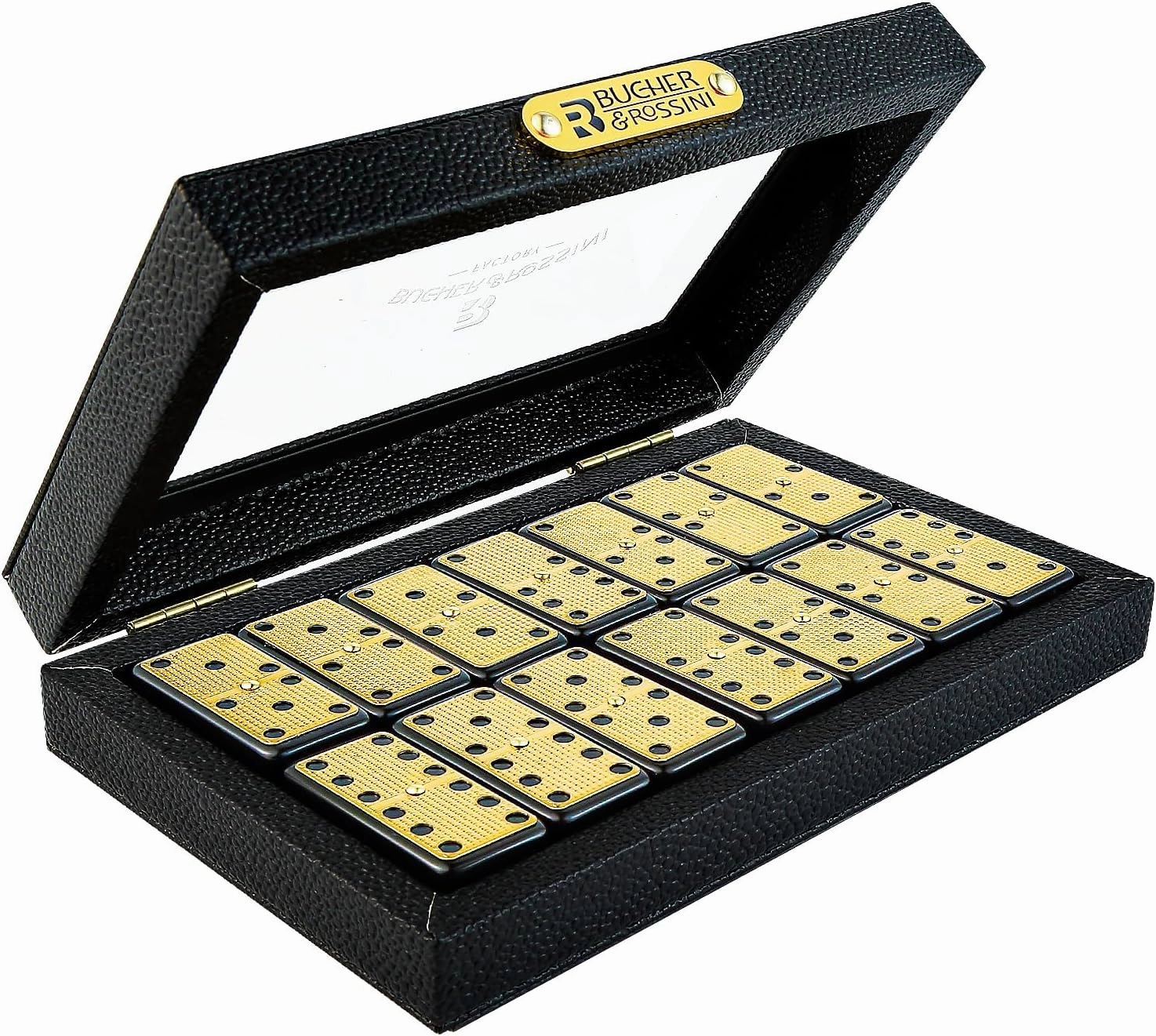 Bucher&Rossini Metal Surface Dominoes Set Double 6 for Adults and Kids - Claasic 28Pieces Gold Metal Surface Domino's Game Set Idea Gift Present for Domino Players or Family Game Night