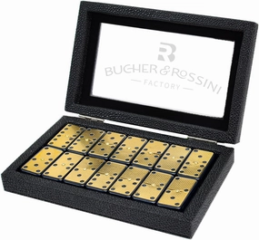 Bucher&Rossini Metal Surface Dominoes Set Double 6 for Adults and Kids - Claasic 28Pieces Gold Metal Surface Domino's Game Set Idea Gift Present for Domino Players or Family Game Night