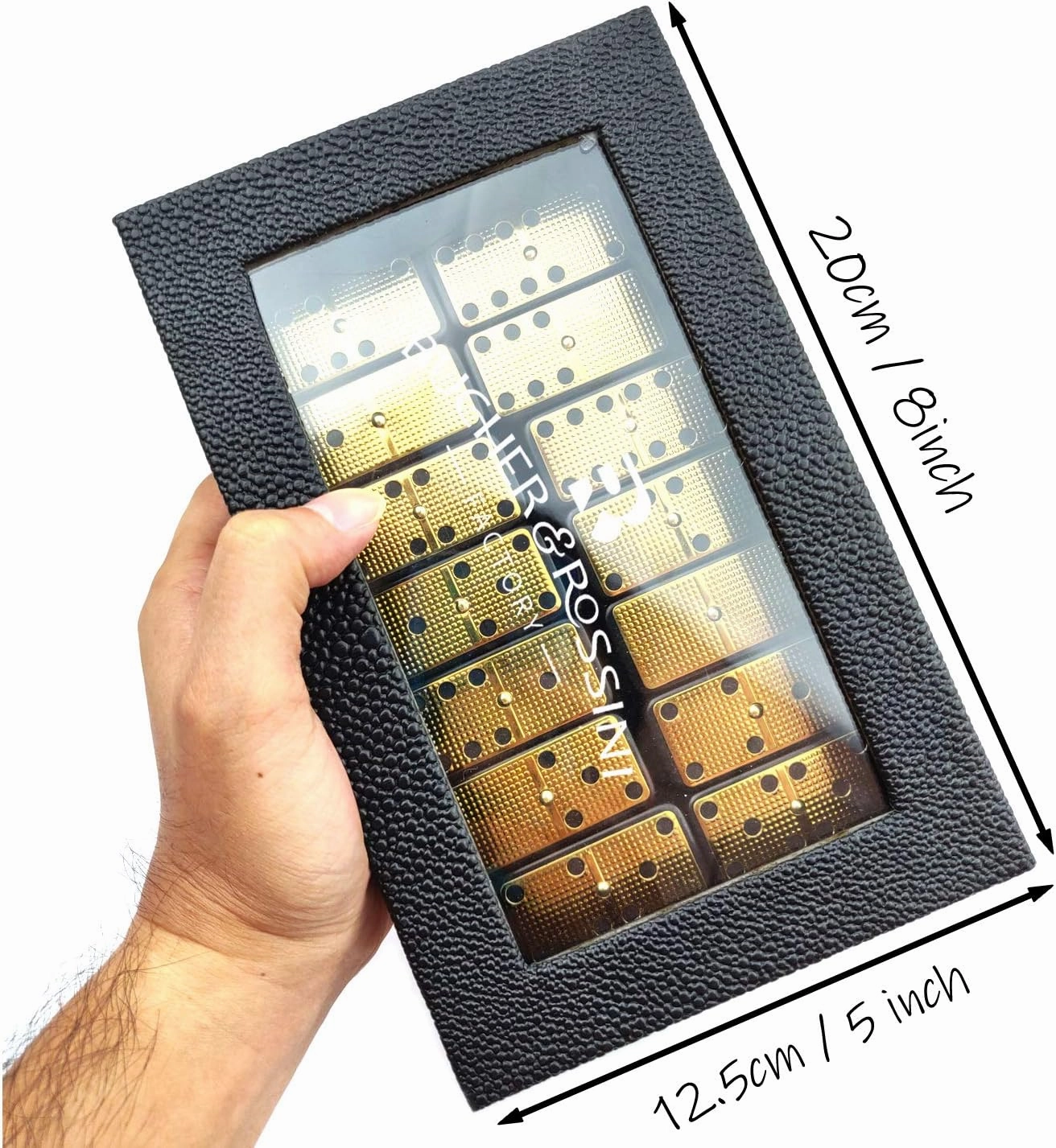 Bucher&Rossini Metal Surface Dominoes Set Double 6 for Adults and Kids - Claasic 28Pieces Gold Metal Surface Domino's Game Set Idea Gift Present for Domino Players or Family Game Night
