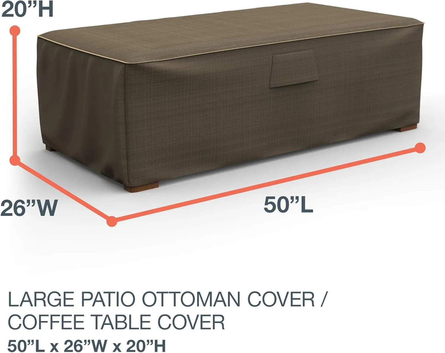 Budge StormBlock Hillside Patio Ottoman/Coffee Table Cover Premium, Outdoor, Waterproof, Large, Black and Tan Weave, 20" High x 26" Wide x 50" Long