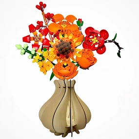 Building Blocks Set 8 Flowers Bouquet Toys with Vase: Sunflower, Sunny Balcony Rose, Holly Berry. Artificial Plants for Home & Office Decor, for Adult Women and Teen Girls