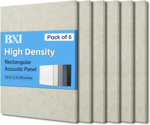 BXI Sound Absorber - 16 X 12 X 3/8 Inches 6 Pack High Density Acoustic Absorption Panel, Sound Absorbing Panels Reduce Echo Reverb, Tackable Acoustic Panels for Wall and Ceiling Acoustic Treatment