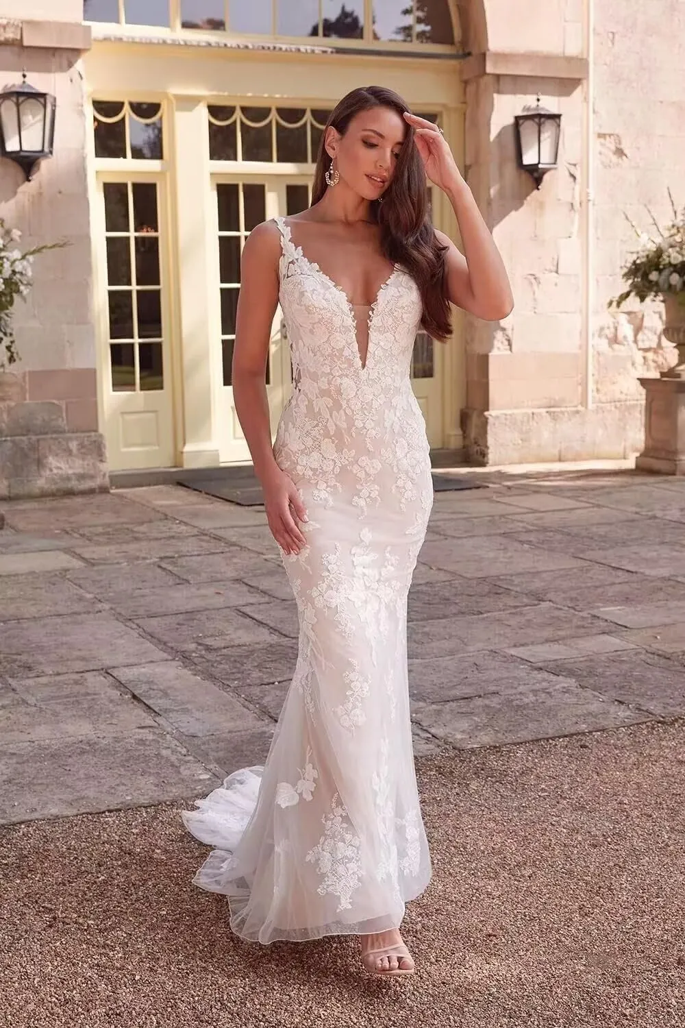 Cadoly Mermaid Wedding Dresses for Bride 2025 Fall V-Neck Modest Tulle Lace Appliques Elegant Boho Beach Bridal Gown