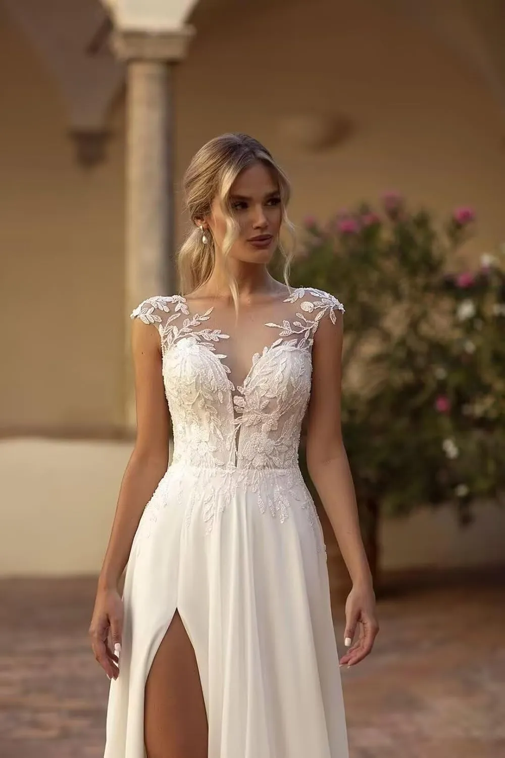 Cadoly Simple Boho Beach Wedding Dresses for Women Bride 2025 Summer Chiffon A-Line Lace Applique Bridal Gown