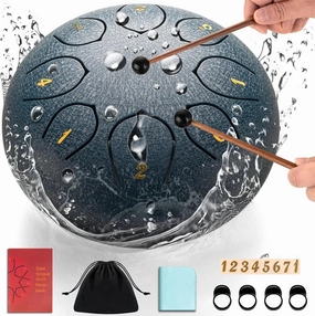 CAHAYA Steel Rain Drum 6-Inch: 8 Notes Steel Tongue Drum with Mallets Finger Paddles Percussion Handpan for Kids Friends Moms Meditation Gift Navy Blue
