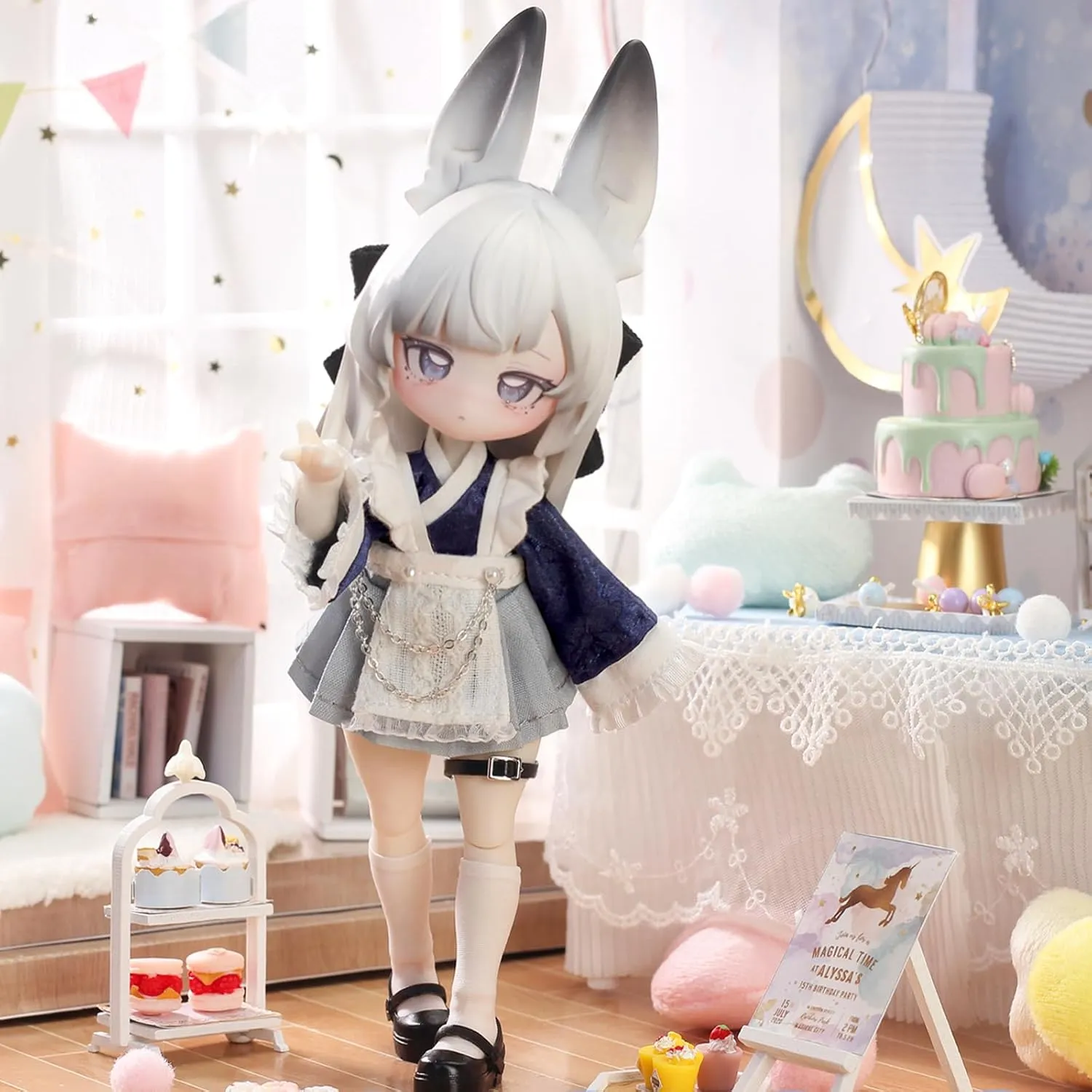 CALEMBOU BJD Blind Box, Jumping Moon Time Rabbits Series 16cm Ball Jointed Doll, Cute Dress Up Doll with Joints, Collection Action Figure Toys, Gift for Girls Boys (Jumping Moon Time-1pc)