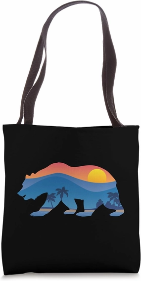 California Bear with Mountain Shoreline Summer Scene Design Tote Bag