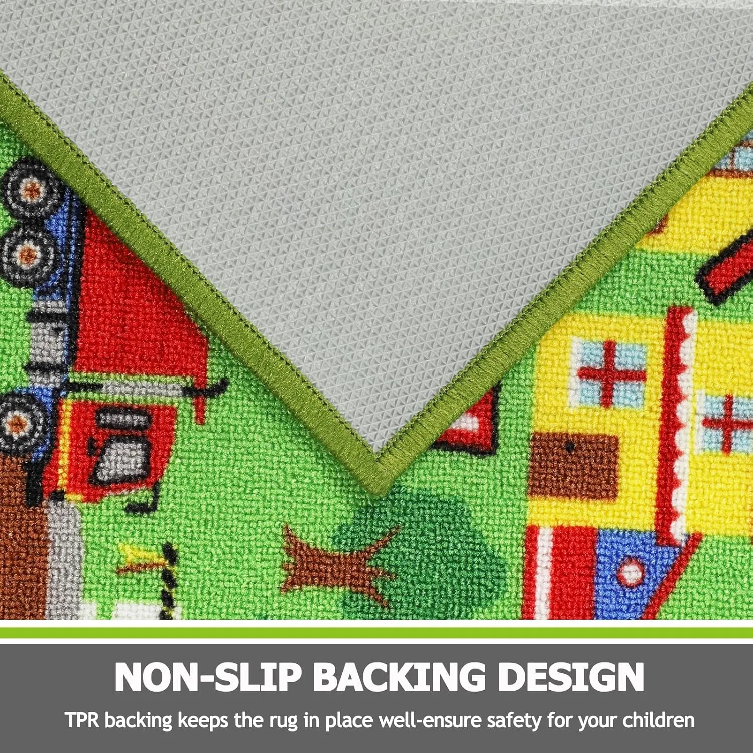 Capslpad Kids Rug for Playroom 3'3" x 5'2" Educational Learning Kid Play Area Rug Large Traffic Road Cars Rug Play Mat for Kids Toy Nursery Rug Kids Car Carpet for Living Room Home Decor Green