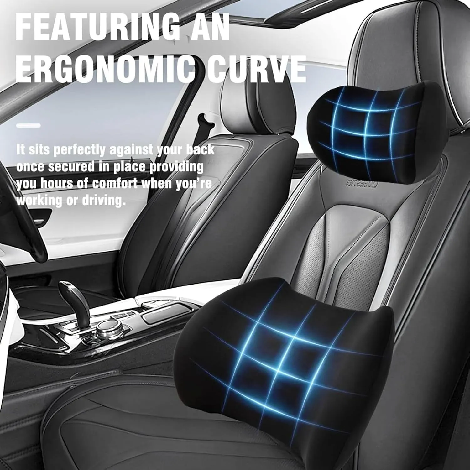 Car Headrest & Lumbar Support Cushion for Dacia Lodgy Duster Ateca Born 2012-2025, Ergonomic Memory Foam Head Rest Lumbar Support Pillow Breathable Cover Neck Back Pain Relief Removable
