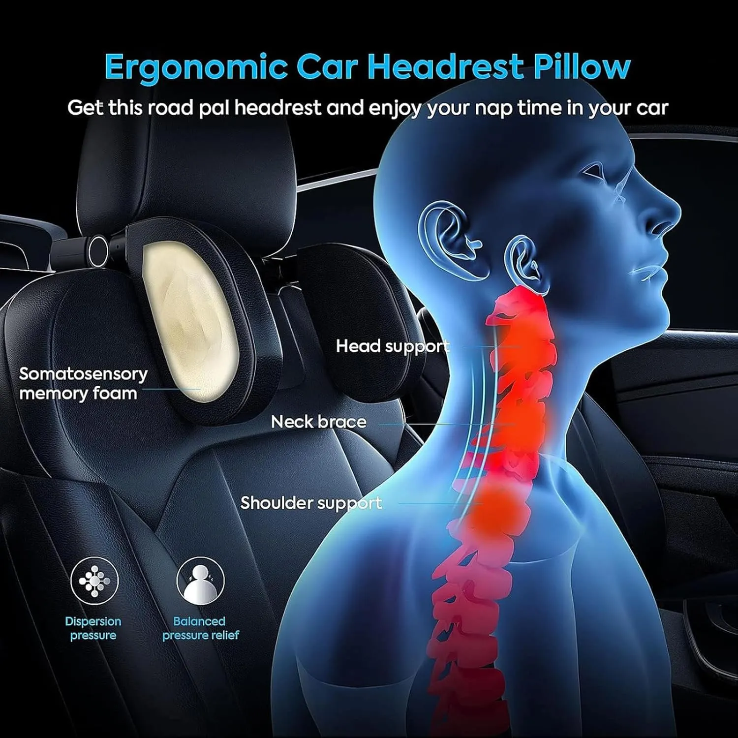 Car Headrest & Lumbar Support Cushion for Dacia Lodgy Duster Ateca Born 2012-2025, Ergonomic Memory Foam Head Rest Lumbar Support Pillow Breathable Cover Neck Back Pain Relief Removable