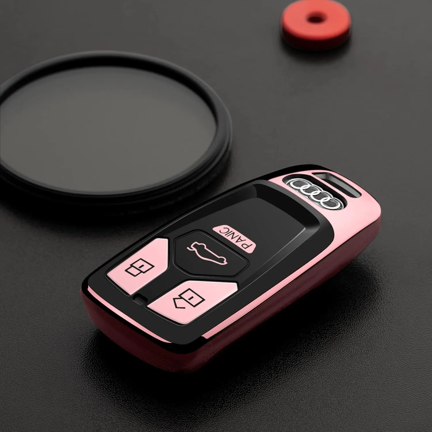 Car Key Fob Cover Compatible with Audi Accessories Protector Case Keychain Holder Pink