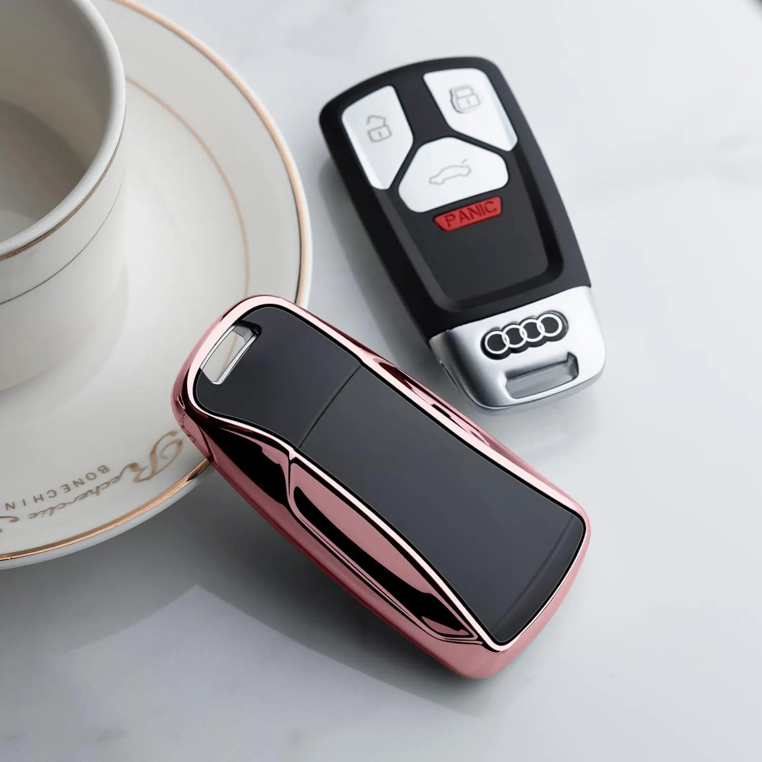 Car Key Fob Cover Compatible with Audi Accessories Protector Case Keychain Holder Pink