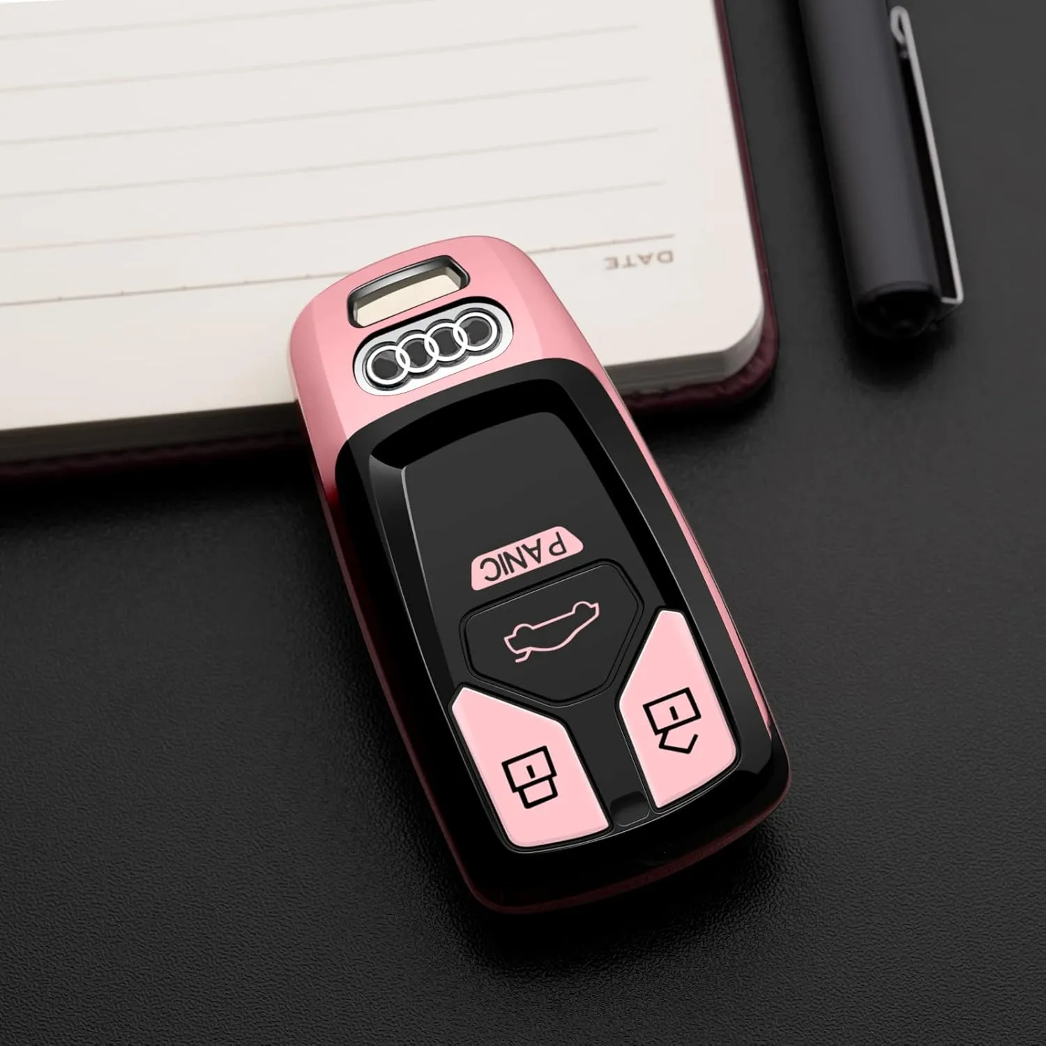 Car Key Fob Cover Compatible with Audi Accessories Protector Case Keychain Holder Pink