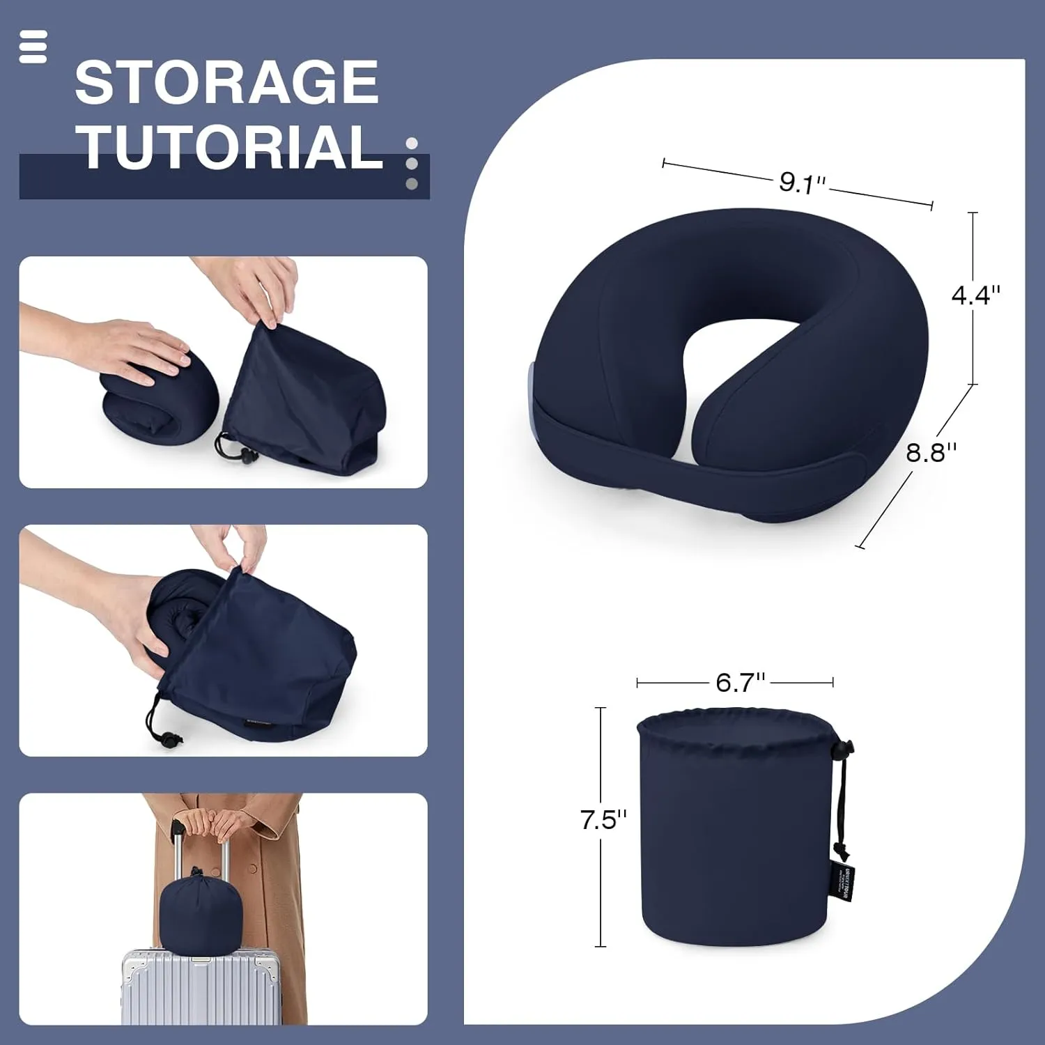 Car Pillow for Big Kids Travel Neck Pillows, Memory Foam Neck Support Travelling Pillow with Washable Cotton Pillowcases and Storage Bag, for Airplane, Train, Flight and Home Use Blue