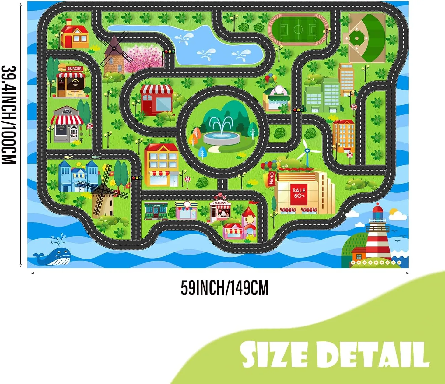 Car Rug,Kids Play Rug with Roads,Playroom Toy Car Rug, Car Track Rug City Map for Bedroom Classroom - (59X39.4 Inches)