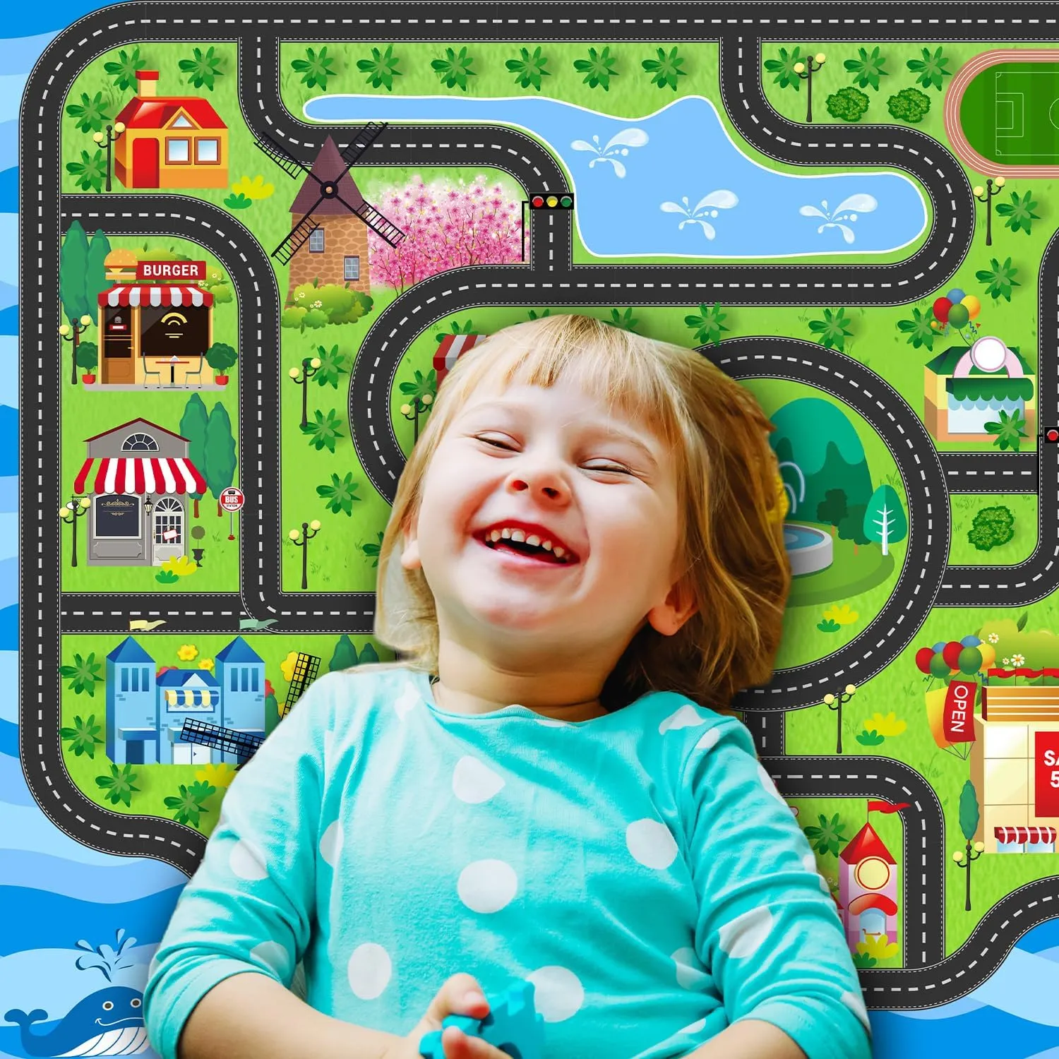 Car Rug,Kids Play Rug with Roads,Playroom Toy Car Rug, Car Track Rug City Map for Bedroom Classroom - (59X39.4 Inches)